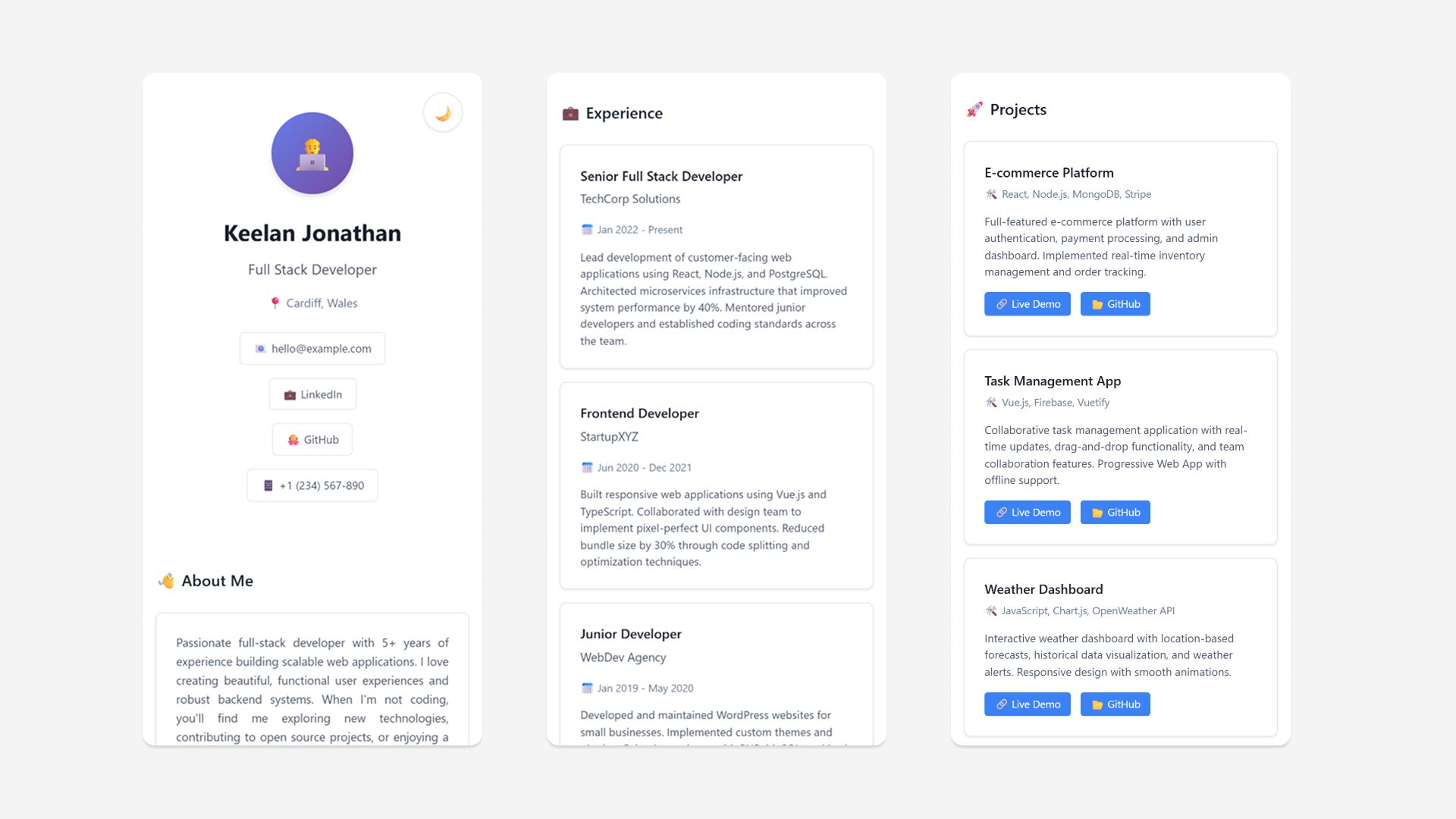 An image of the resume website made by KeelanJon