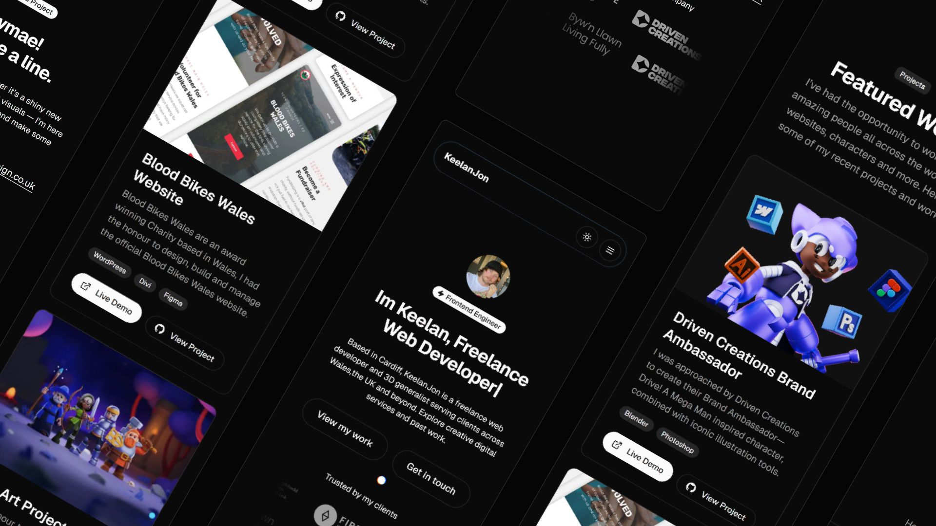 An image of various mobile pages of KeelanJons website.